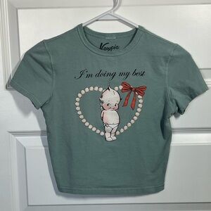 Kewpie Baby Graphic Crop Top Green Y2K Aesthetic Cute Tee Small Baby Tee